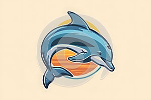 Flat colorful logo of a cute dolphin in cartoon style