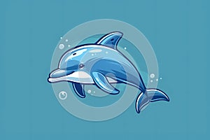 Flat colorful logo of a cute dolphin in cartoon style