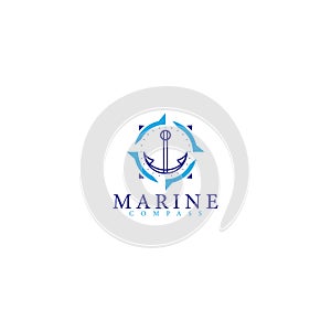 Flat colorful MARINE COMPASS direction logo design