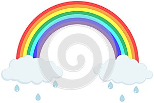 Flat colorful raibow with rain clouds