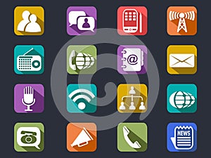 Flat communication long shadow icons