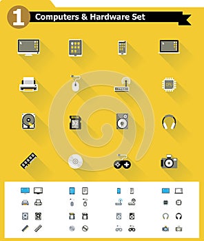 Flat computer hardware icon set