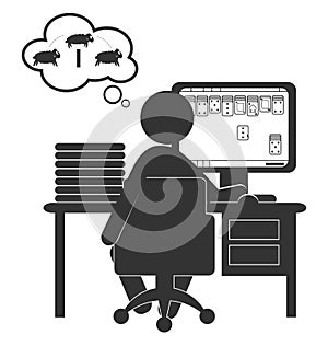 Flat computer icon with card game isolated on white