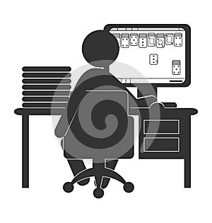 Flat computer icon with card game isolated on white