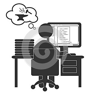 Flat computer icon with document isolated on white