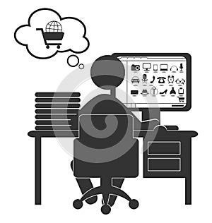 Flat computer icon with shopping site isolated on white