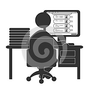 Flat computer icon with social network website on white