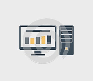 Flat computer icon with two colors.