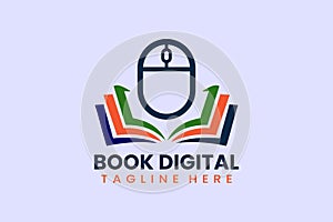 Flat computer mouse book logo template vector design illustration