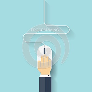 Flat computer mouse icon. Programming concept background. Coding.