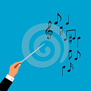 Flat concept of music orchestra or chorus conductor