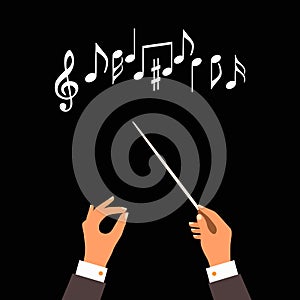 Flat concept of music orchestra or chorus conductor