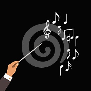 Flat concept of music orchestra or chorus conductor