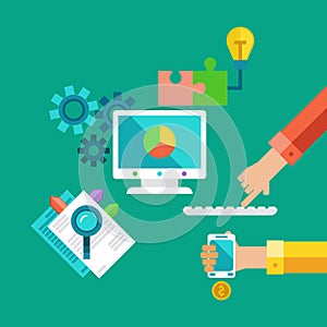 Flat concept of startup making profit.