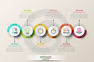 Flat connection timeline infographic design template with color icons.
