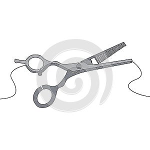 Flat continuous drawing line Hair scissors concept