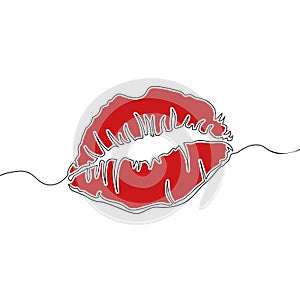 Flat continuous line art Red Lips Kiss concept