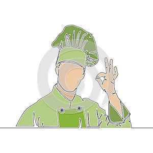 Flat continuous line art vegetarian Chef concept