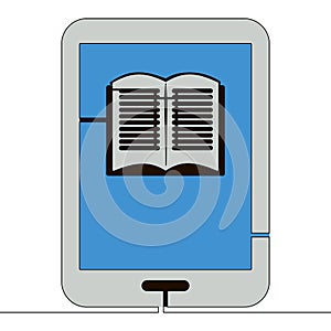 Flat continuous line e book reader concept