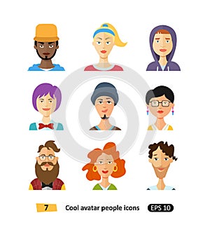 Flat cool avatars people set for social networks, mobile application or web design