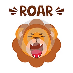 Flat cute lion open mouth roar. Trendy Scandinavian style. Cartoon animal character vector illustration isolated on background.