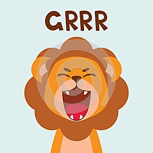 Flat cute lion open mouth roar. Trendy Scandinavian style. Cartoon animal character vector illustration isolated on background.
