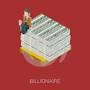 Flat 3d isometric billionaire, oligarch, rich man, millionaire