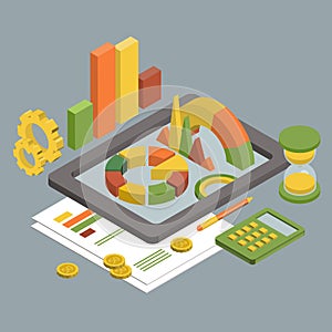 Flat 3d Isometric Business , Chart Graphic vector.