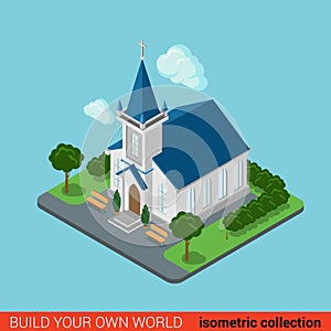 Flat 3d isometric Christian church building vector infographics photo