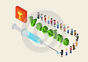 Flat 3d isometric medical vaccine, cure research web infographic photo