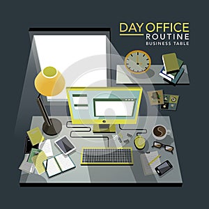 Flat 3d isometric office routine illustration