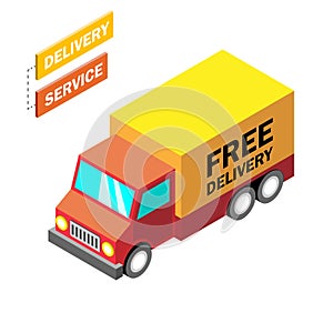 Flat 3d isometric online shopping, delivery concept. Modern infogaphic template. Isometric car. Vector illustration