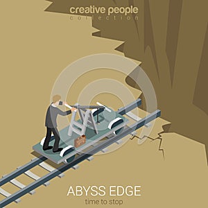 Flat 3d isometric vector abyss edge time to stop business photo