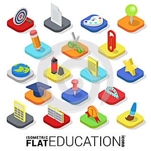 Flat 3d isometric vector education web mobile app icon