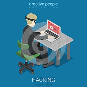 Flat 3d isometric vector hacker attack security hacking password