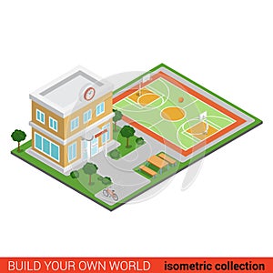 Flat 3d isometric vector school building stadium info graphic