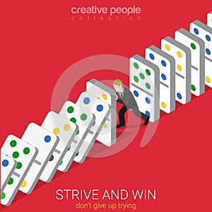Flat 3d isometric vector strive win not give up trying domino photo