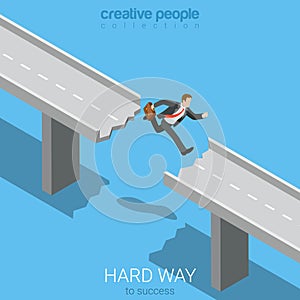 Flat 3d isometric vector way to success businessman jump abyss photo