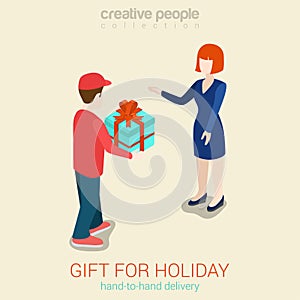 Flat 3d web isometric courier gift delivery infographic concept