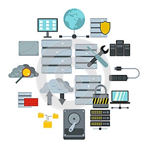 Database icons set, flat style