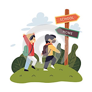 Flat deisng children back to school Vector illustration