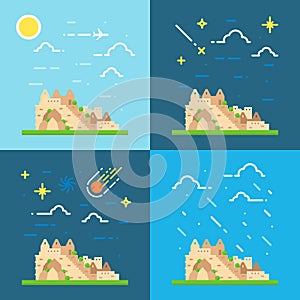 Flat design 4 styles of Machu Picchu Peru