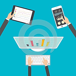 Flat design, Analytics and programming vector. Web application optimization