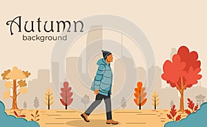 Flat design autumn background with walking man