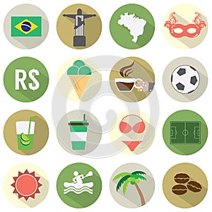 Flat Design Brazil Icons Set