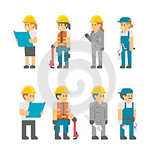 Flat design building workers set