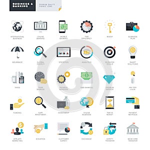 Flat design business and banking icons for graphic and web designers