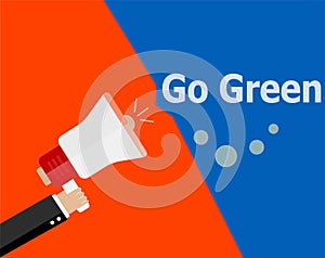 Flat design business concept. Go Green. digital marketing business man holding megaphone for website and promotion banners