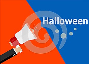 Flat design business concept. Halloween digital marketing business man holding megaphone for website and promotion banners