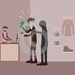 Flat design of  business finance,Young man with money was robbed by Iinflation - vector